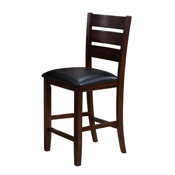 Woodlands 24 Inch Counter Height Chair, Faux Leather, Wood, Black and Brown - BM311785