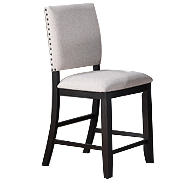 Edward 24 Inch Counter Height Chair Set of 2, Black Wood, White Fabric - BM311792