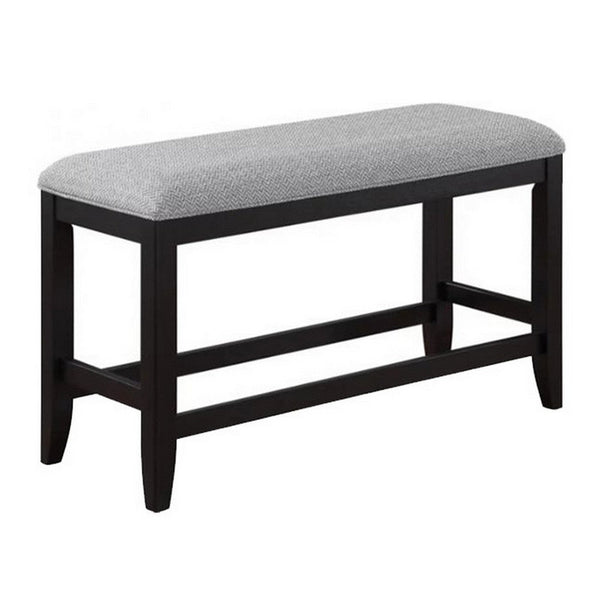 Patricia 48 Inch Counter Height Dining Bench, Black Wood and Gray Fabric - BM311793