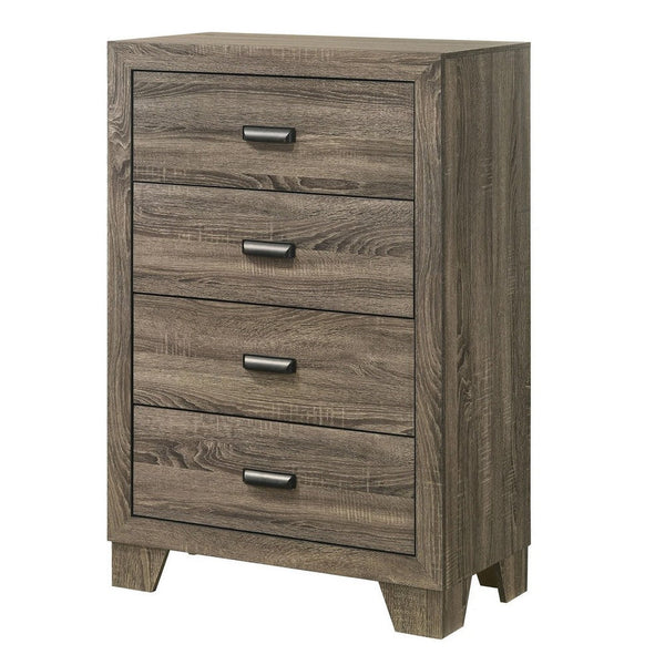 Shannon 45 Inch Tall Dresser Chest, Wood, Metal Handles, 4 Drawers, Brown - BM311825