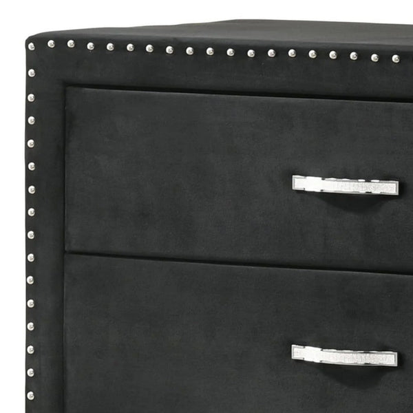 Moha 50 Inch Tall Dresser Chest, 5 Drawers, Metal Handles, Black Velvet - BM311828