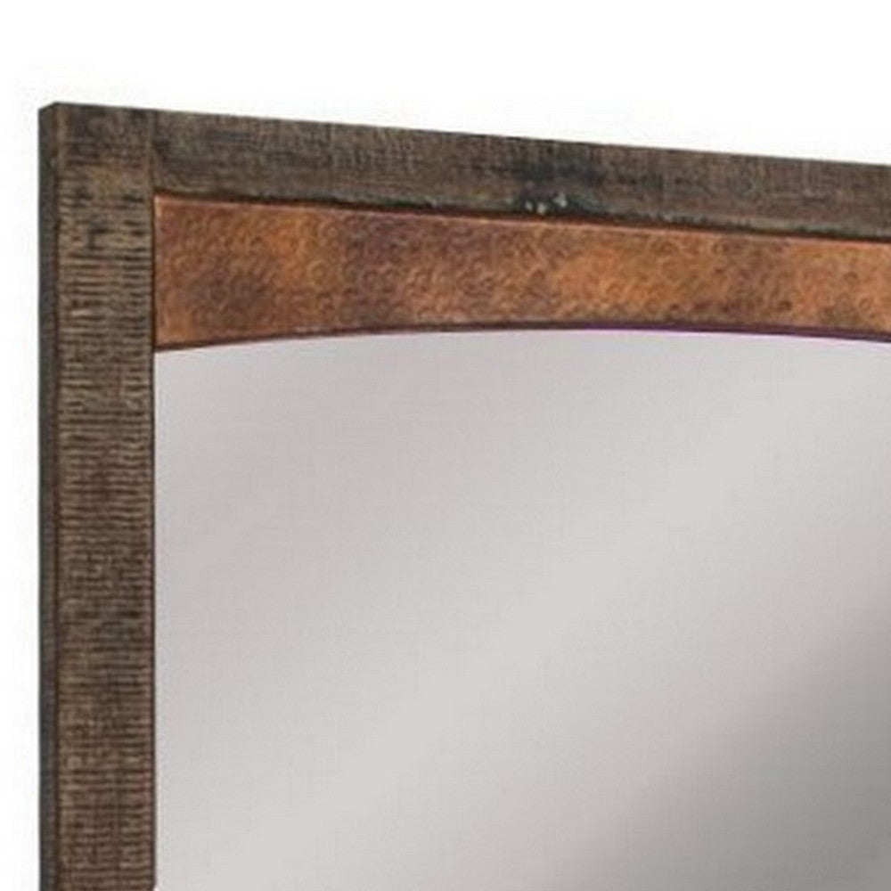 Berry 37 x 38 Inch Dresser Mirror, Square, Copper and Brown Wood Finish - BM311854