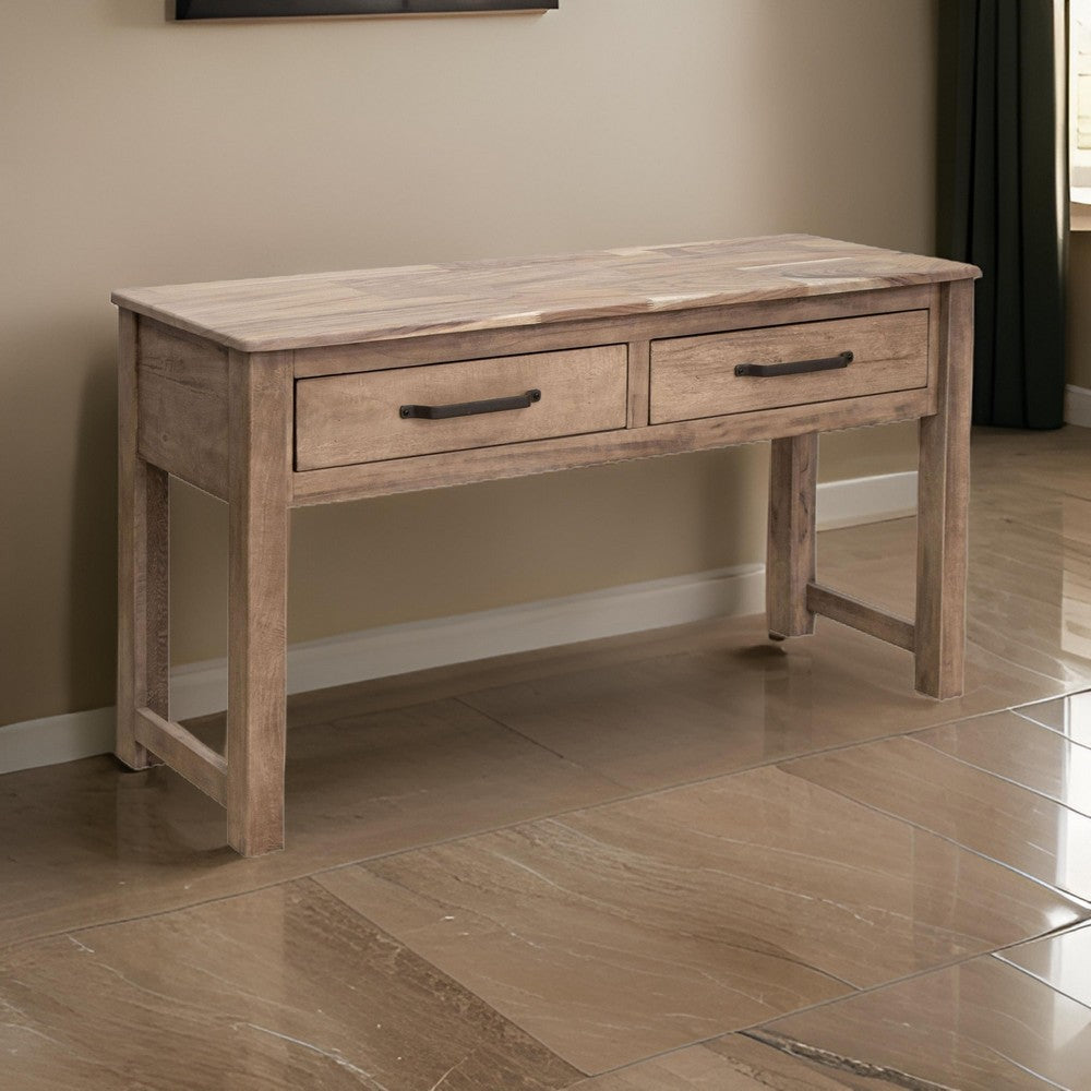 Umey 55 Inch Sofa Console Table, 2 Drawers with Metal Handles, Brown Wood - BM311868