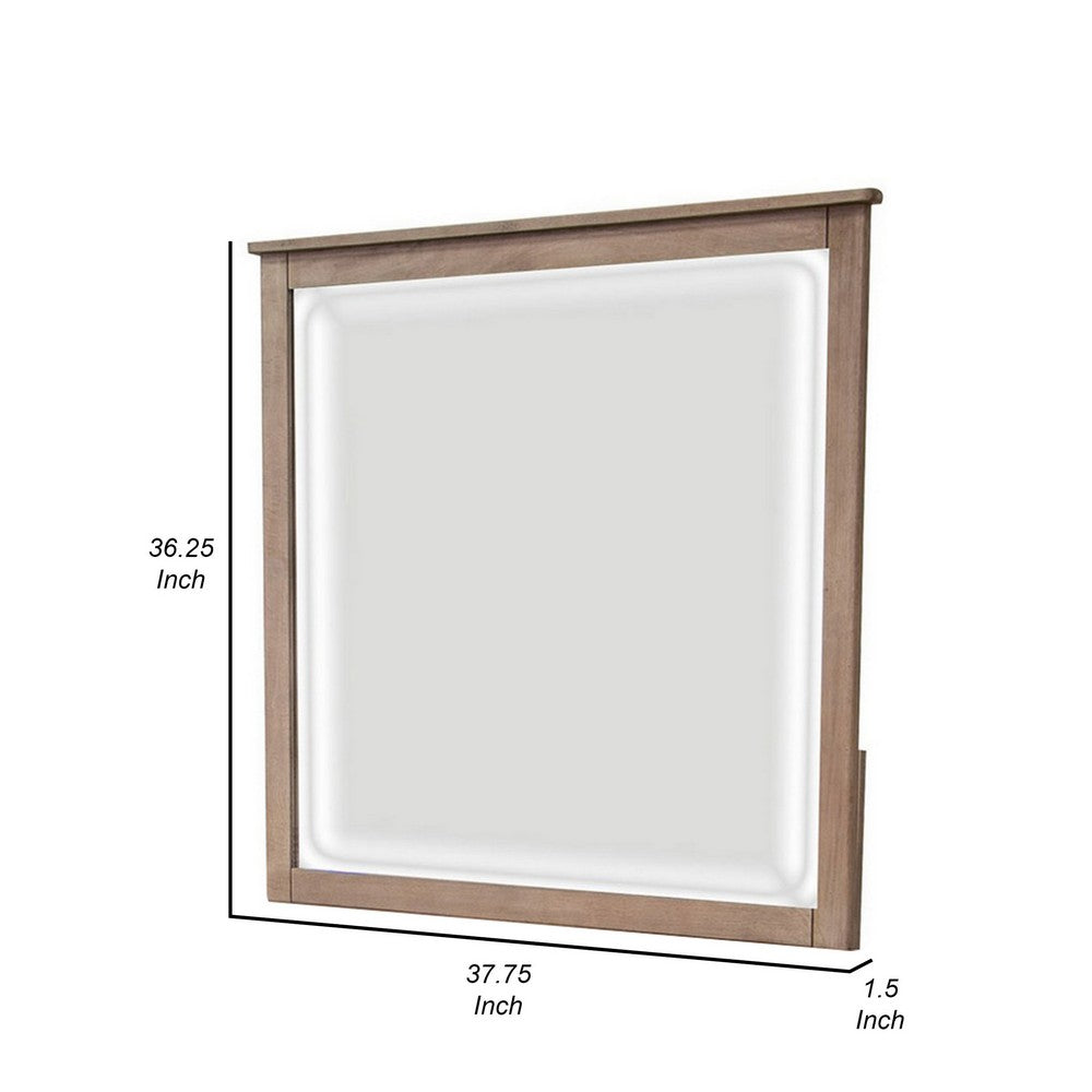 Umey 37 x 38 Inch Dresser Mirror, Beveled, Light Natural Brown Wood Frame - BM311871