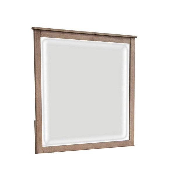 Umey 37 x 38 Inch Dresser Mirror, Beveled, Light Natural Brown Wood Frame - BM311871