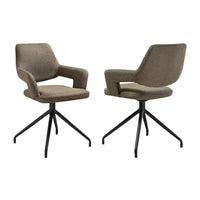 Samy 23 Inch Swivel Dining Chair Set of 2, Curved Back, Brown, Black Legs - BM311900
