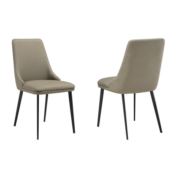 Lia 23 Inch Dining Chair Set of 2, Taupe Gray Faux Leather, Black Legs - BM311901