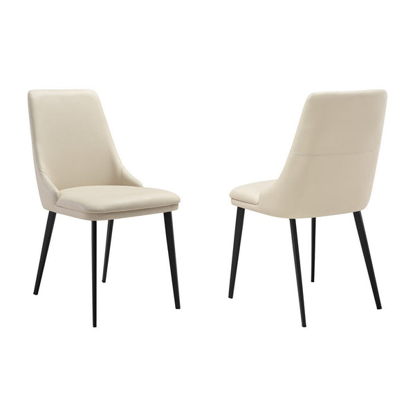 Lia 23 Inch Dining Chair Set of 2, Beige Faux Leather, Black Steel Legs - BM311902