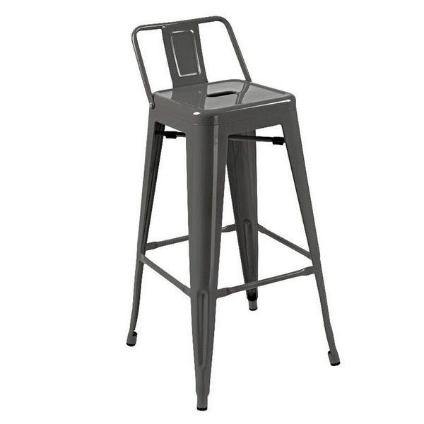Giri 30 Inch Barstool Chair, Footrest and Tapered Legs, Light Gray Metal - BM311906