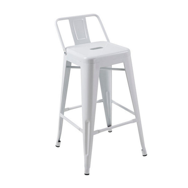 Giri 26 Inch Counter Stool Chair, Footrest and Tapered Legs, White Metal - BM311912