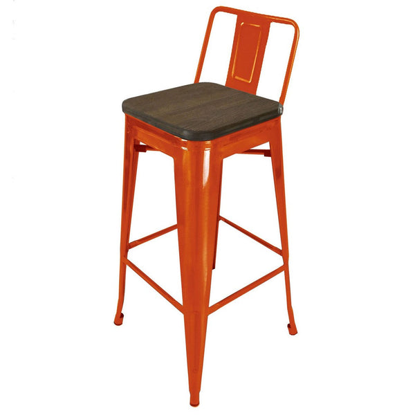 Trace 30 Inch Barstool Chair, Low Back, Wood Seat, Orange Metal Finish - BM311914