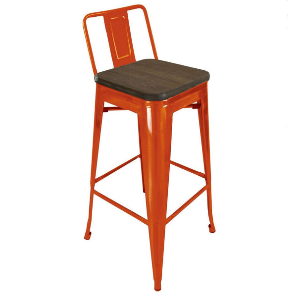 Trace 30 Inch Barstool Chair, Low Back, Wood Seat, Orange Metal Finish - BM311914