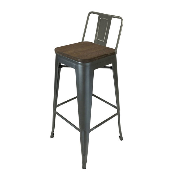 Trace 26 Inch Counter Stool Chair, Low Back, Wood Seat, Gray Metal Finish - BM311915