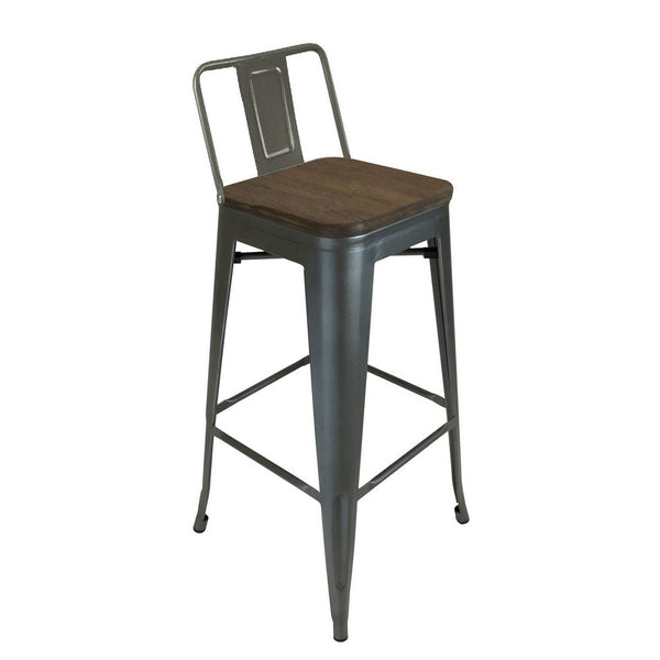 Trace 26 Inch Counter Stool Chair, Low Back, Wood Seat, Gray Metal Finish - BM311915