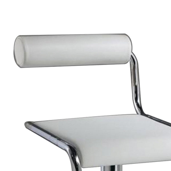 25-29 Inch Barstool Chair, Adjustable, White Faux Leather, Chrome Metal - BM311916