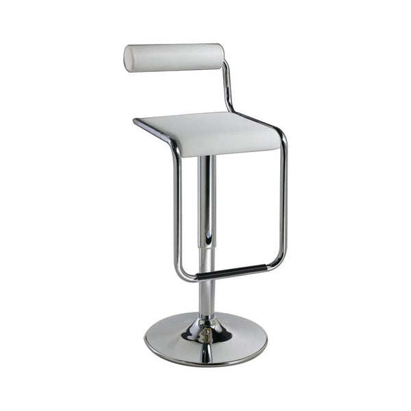 25-29 Inch Barstool Chair, Adjustable, White Faux Leather, Chrome Metal - BM311916