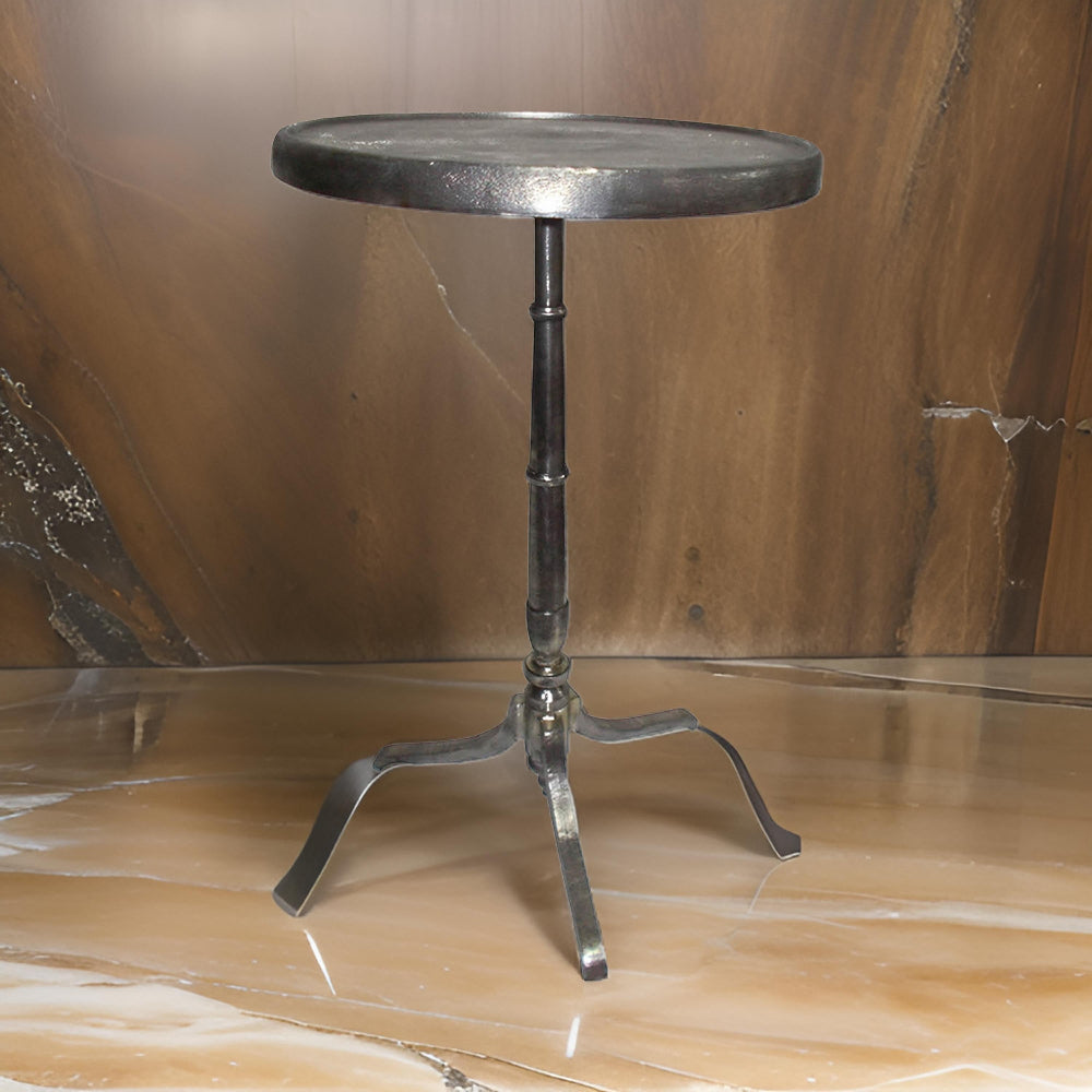 41 Inch Plant Stand Table, Round Top, Turned Base, Modern Silver Aluminium - BM311935