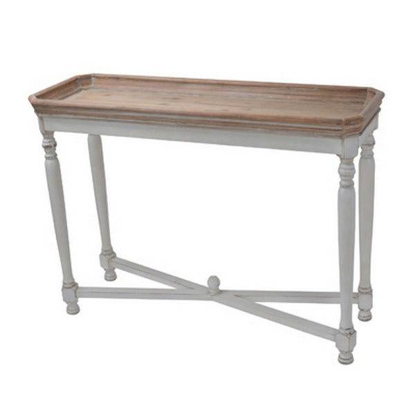 42 Inch Sofa Table, Narrow Design, Fir Wood, MDF, Brown, Antique White - BM311936