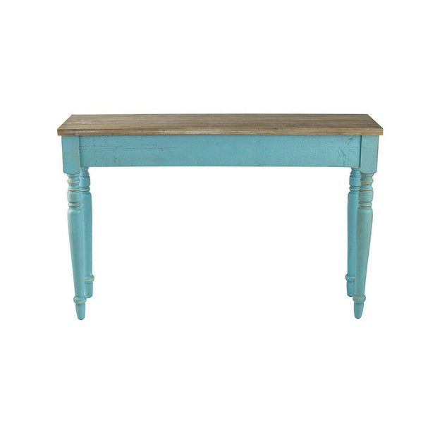 52 Inch Console Sofa Table, Rectangular, Turned Legs, Fir Wood, Teal Blue - BM311950
