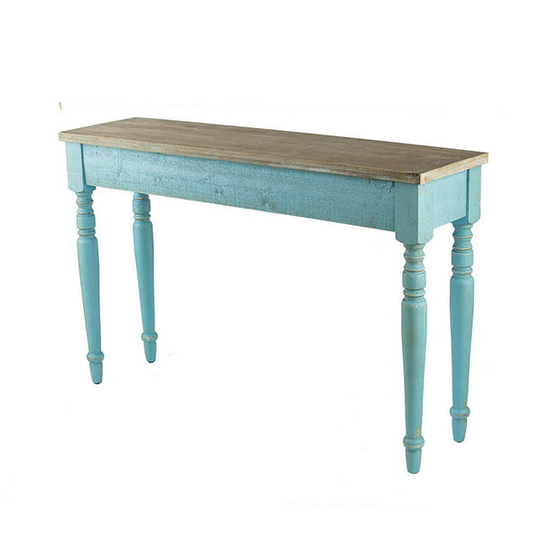 52 Inch Console Sofa Table, Rectangular, Turned Legs, Fir Wood, Teal Blue - BM311950
