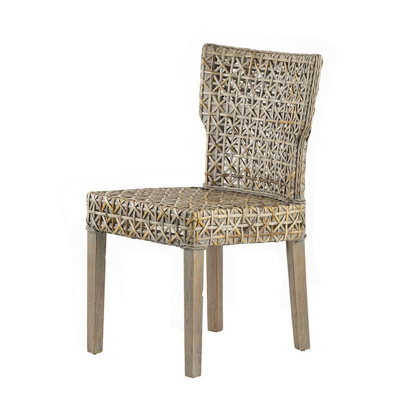 22 Inch Side Dining Chair, Woven Rattan Backrest and Seat, Weathered Gray - BM311951
