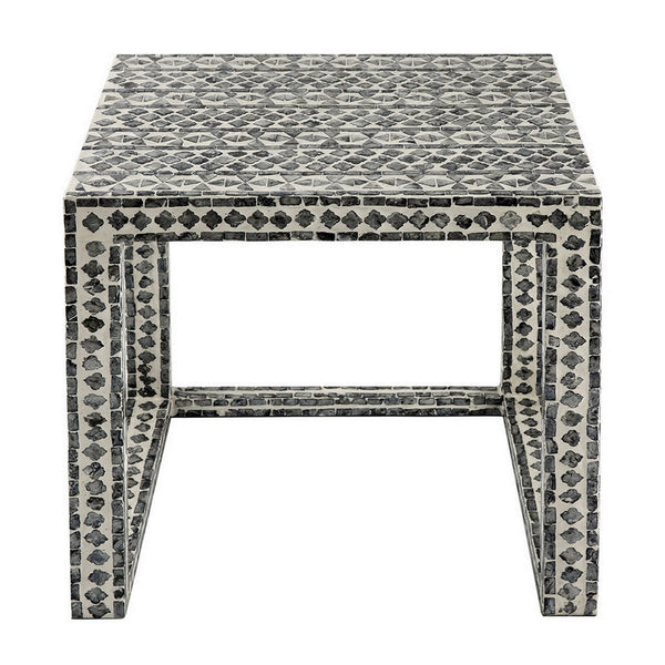 Set of 2 Nesting Side End Tables, Capiz Inlaid Design, Gray and White - BM311954