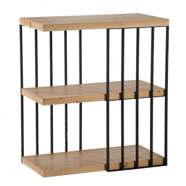 35 Inch 3 Tier Decorative Display Shelves, Black Iron, Fir Wood, Brown - BM311963