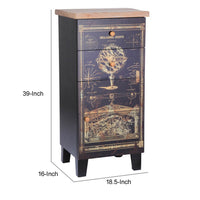 39 Inch Small Accent Cabinet, 2 Drawers, Door, Celestial Design, Black - BM311964