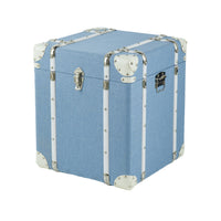 Vina 34 Inch Accent Storage Trunk Set of 2, Faux Leather, Blue Wood, White - BM311970