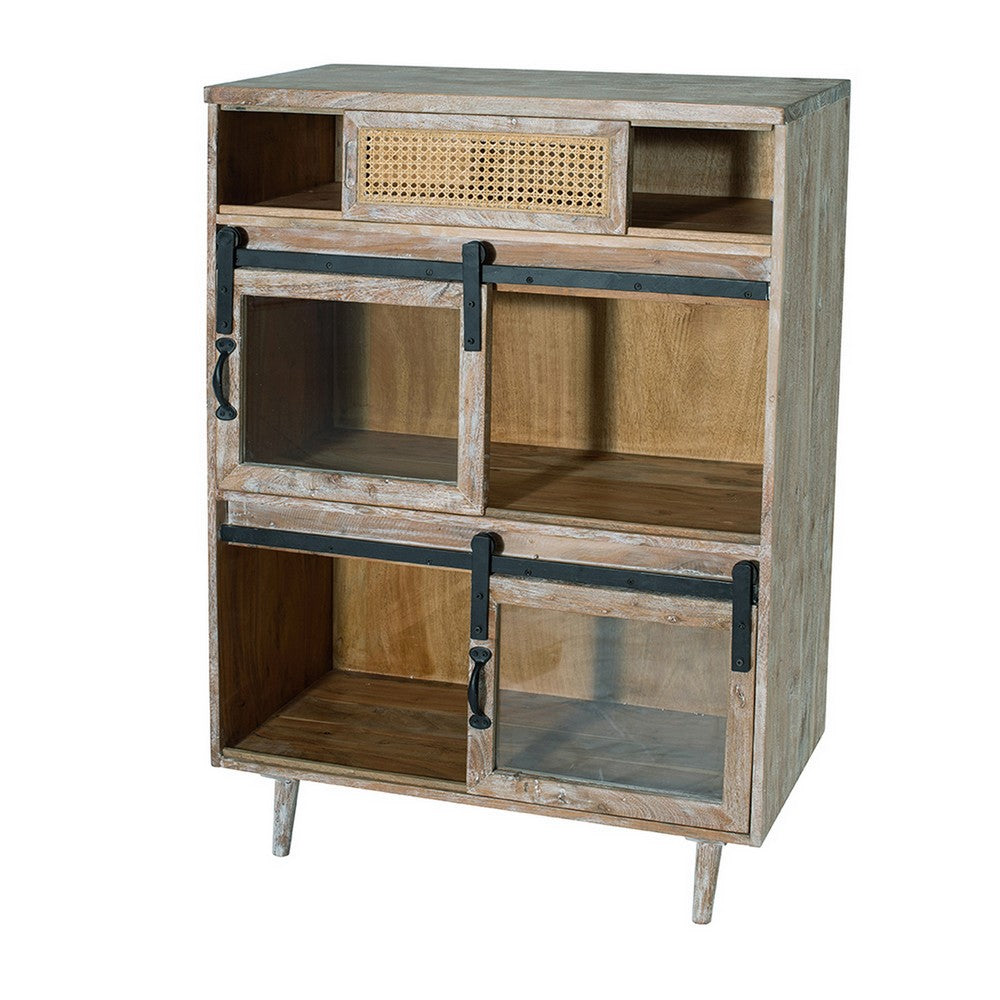 47 Inch Sideboard Server Cabinet, Sliding Doors, Iron, Sandblast White Wood - BM311993
