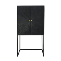59 Inch Accent Cabinet, 2 Doors, Iron Stand, Acacia Wood, MDF, Black  - BM311994