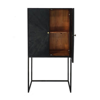 59 Inch Accent Cabinet, 2 Doors, Iron Stand, Acacia Wood, MDF, Black  - BM311994