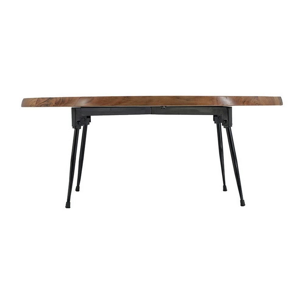 Aji 31 Inch Coffee Table, Oval Acacia Wood Top, Iron Legs, Brown and Black - BM312076