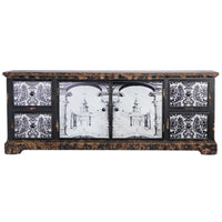 57 Inch Accent Sideboard Cabinet, White Damask Print Drawers, Brown Wood - BM312110