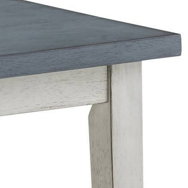 Eleni 24 Inch Side Table, Square Bottom Shelf, Antique White and Blue Wood - BM312124