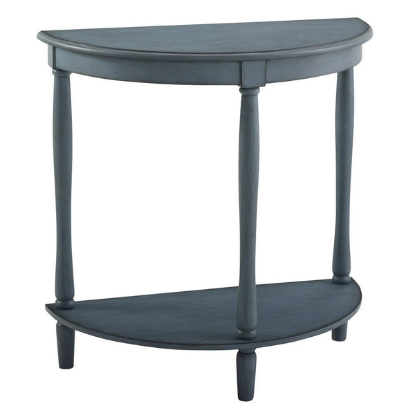 Kiana 28 Inch Side End Table, Bottom Shelf, Semicircle, Antique Blue Wood - BM312128