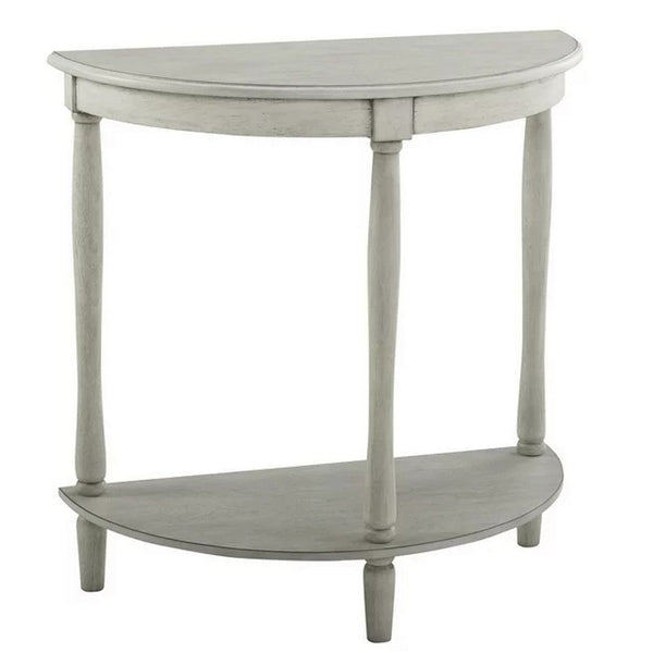 Kiana 28 Inch Side End Table, Bottom Shelf, Semicircle, Antique Gray Wood - BM312130