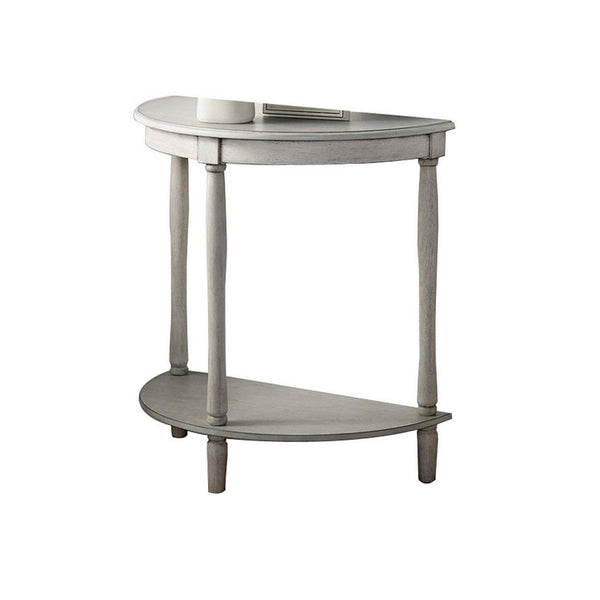 Kiana 28 Inch Side End Table, Bottom Shelf, Semicircle, Antique White Wood - BM312131