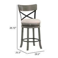 Vesper 27 Inch Swivel Counter Stool Chair Set of 2, Beige Seat, Gray Wood - BM312145