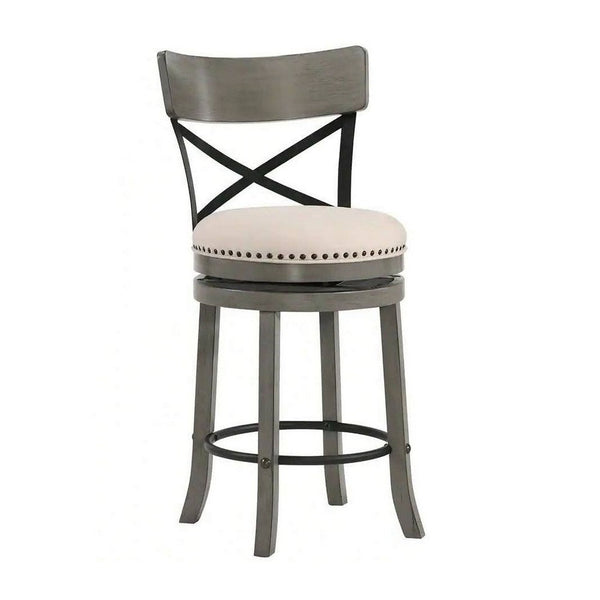 Vesper 27 Inch Swivel Counter Stool Chair Set of 2, Beige Seat, Gray Wood - BM312145