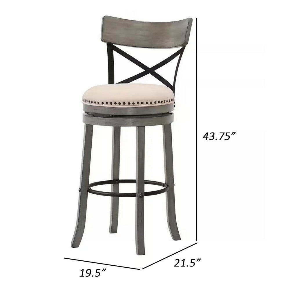 Vesper 31 Inch Swivel Barstool Chair Set of 2, Beige Seat, Gray Wood Frame - BM312146