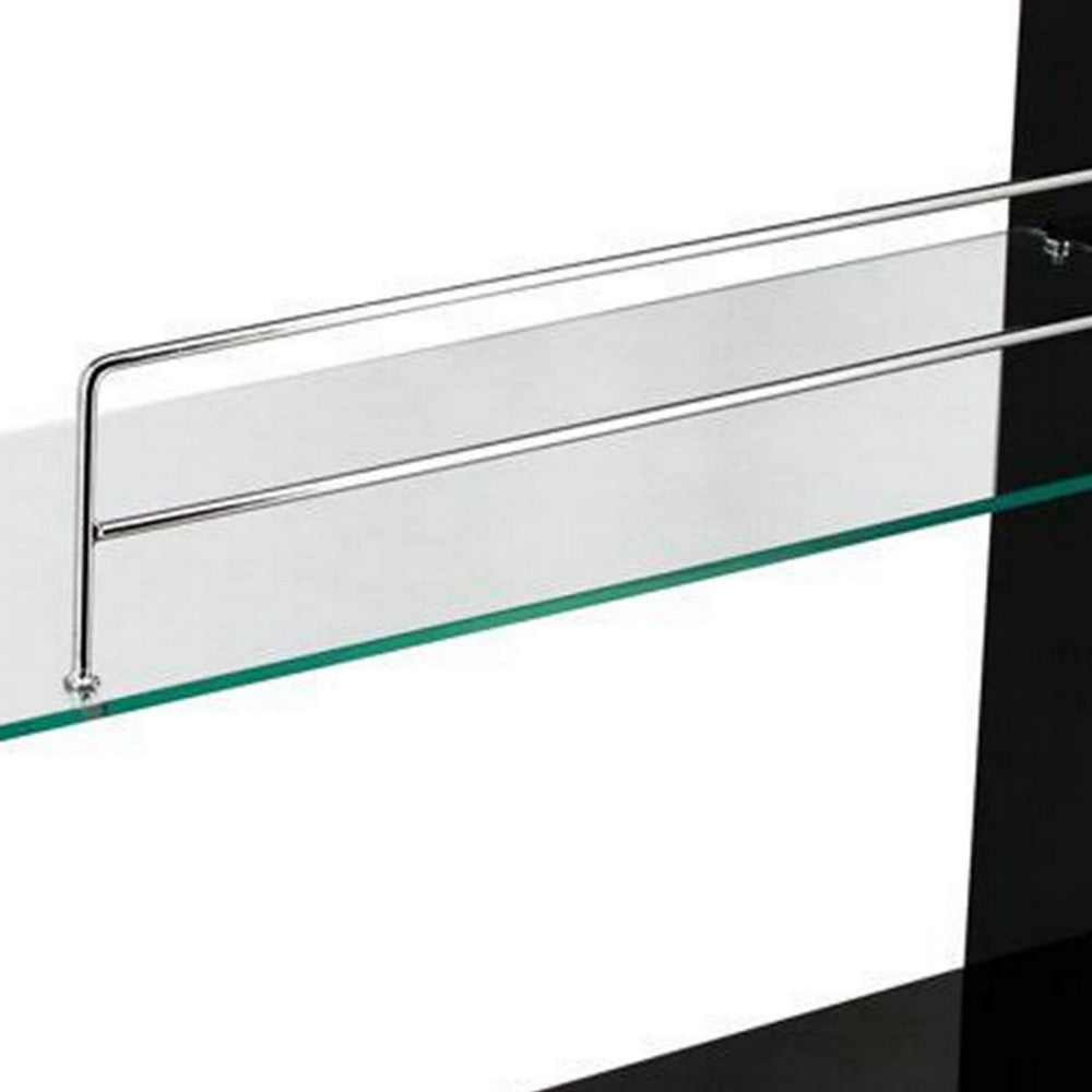 Zaina 42 Inch Modern Bar Table, 3 Shelves, Tempered Glass, Black, Chrome - BM312147