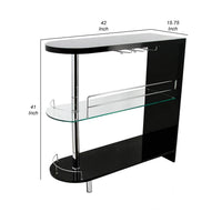 Zaina 42 Inch Modern Bar Table, 3 Shelves, Tempered Glass, Black, Chrome - BM312147