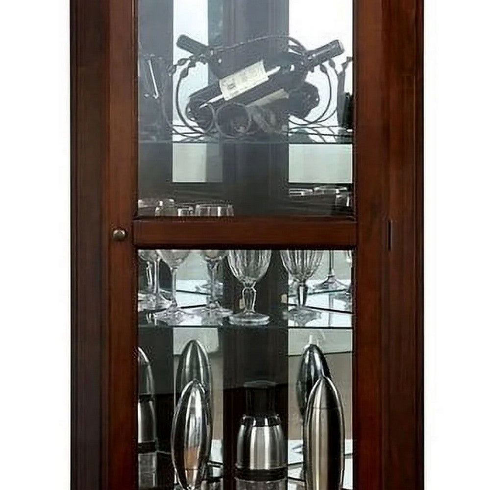 72 Inch Corner Curio Cabinet, 5 Shelves, Tempered Glass Door, Brown Wood - BM312149
