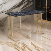 Jenny 47 Inch Desk, USB Power Outlet, Gold Metal Legs, Black Faux Marble - BM312150