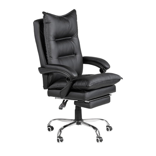 Elin 46 Inch Office Chair Recliner, Footrest, Black Faux Leather, Wheels - BM312152