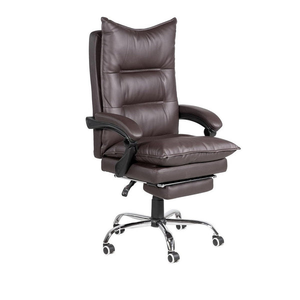 Elin 46 Inch Office Chair Recliner, Footrest, Brown Faux Leather, Wheels - BM312153