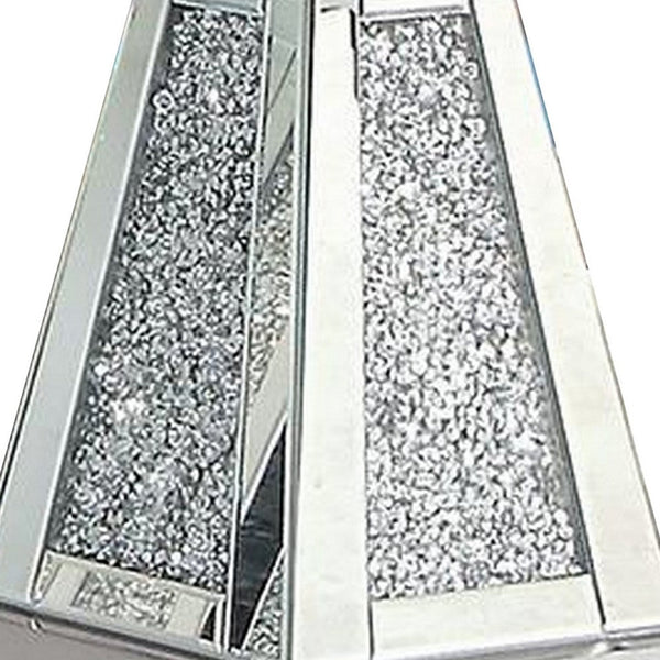 Rigo 24 Inch Accent End Table, Glass Top, Pedestal, Silver Acrylic Accents - BM312154