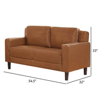 Heun 55 Inch Loveseat, Soft Camel Brown Faux Leather, Square Track Arms - BM312173