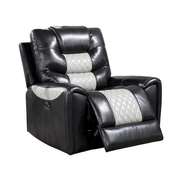 Leiz 40 Inch Power Recliner Chair, USB Port, Gray and Black Faux Leather - BM312175